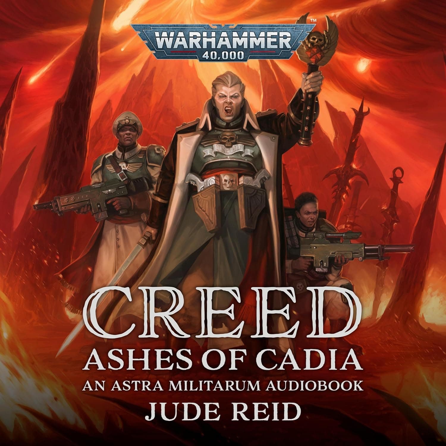Cover of the audiobook edition of 'Creed: Ashes of Cadia': An Astra Militarum Audiobook