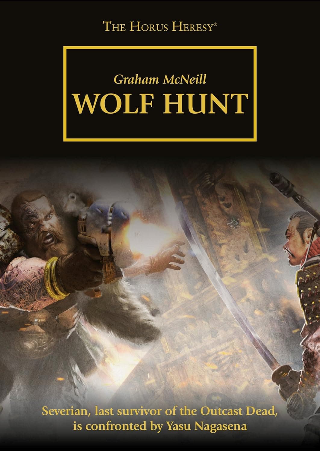 Cover of the ebook edition of 'Wolf Hunt': Severian, last survivor of the Outcast Dead, is confronted by Yasu Nagasena